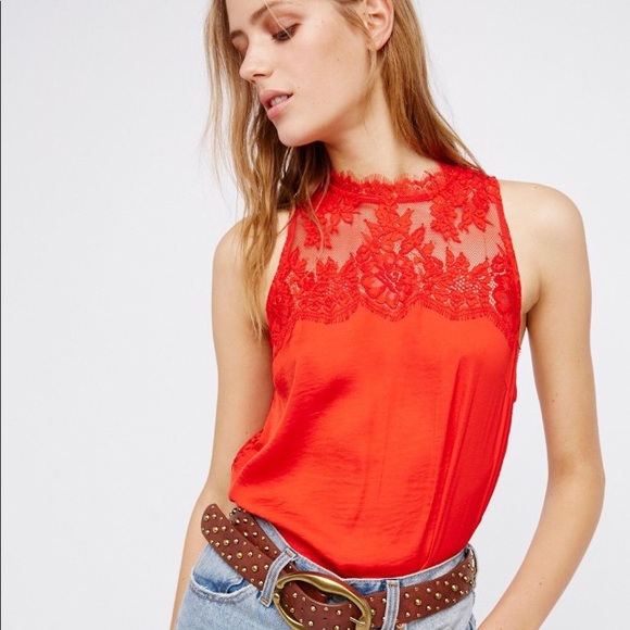 Free People Tops - Free People Tied To You Red Lace Top